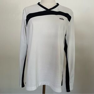 Y2K Nike Long Sleeve Shirt - White and Black Athletic Workout Vintage XL